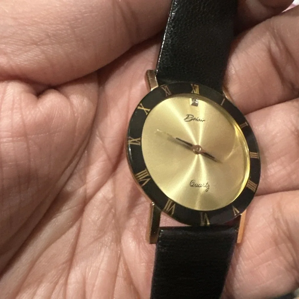 Working Vintage Belair Unisex Watch Swiss Black Roman New Battery 32mm Fit 8in‎